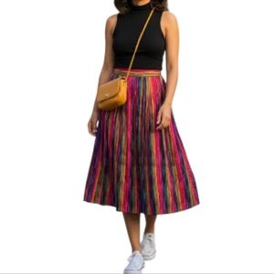 ​🌈 Vintage Rainbow Vertical Striped Midi Skirt | Bright Multicolored A-Line